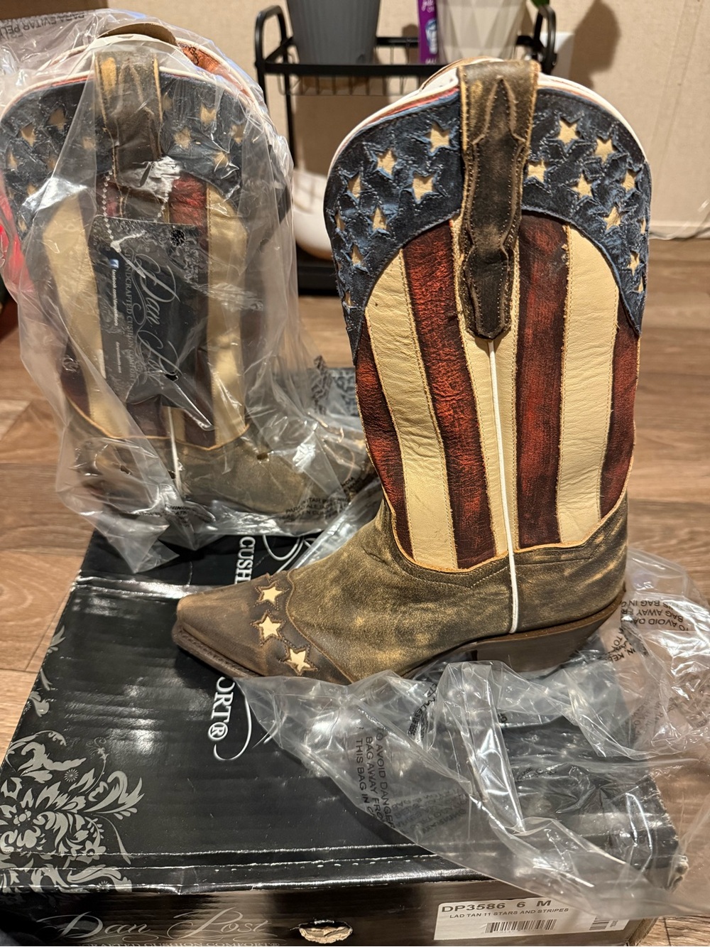 Dan Post Americana Flag Western Leather Boots in Brown, Red, Blue